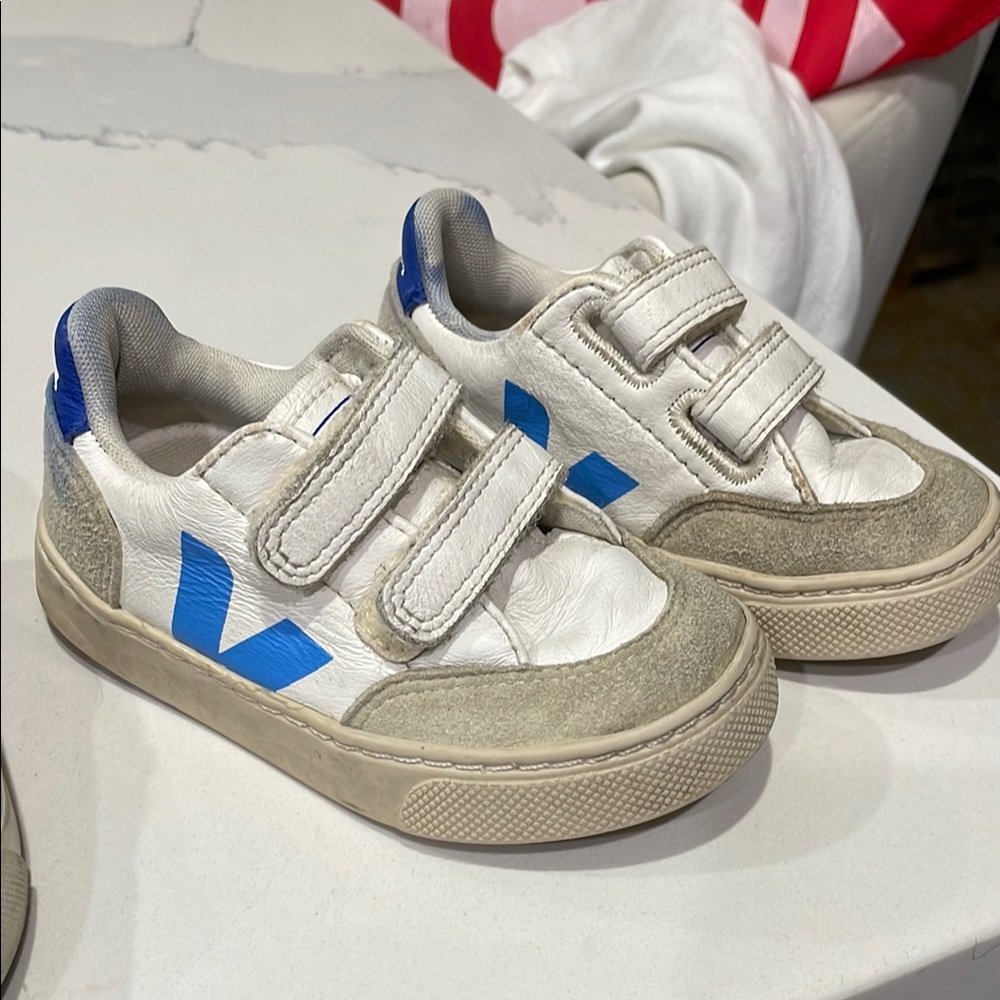 Veja White and Blue Retro Sneakers with Velcro Straps And Carter’s sneakers